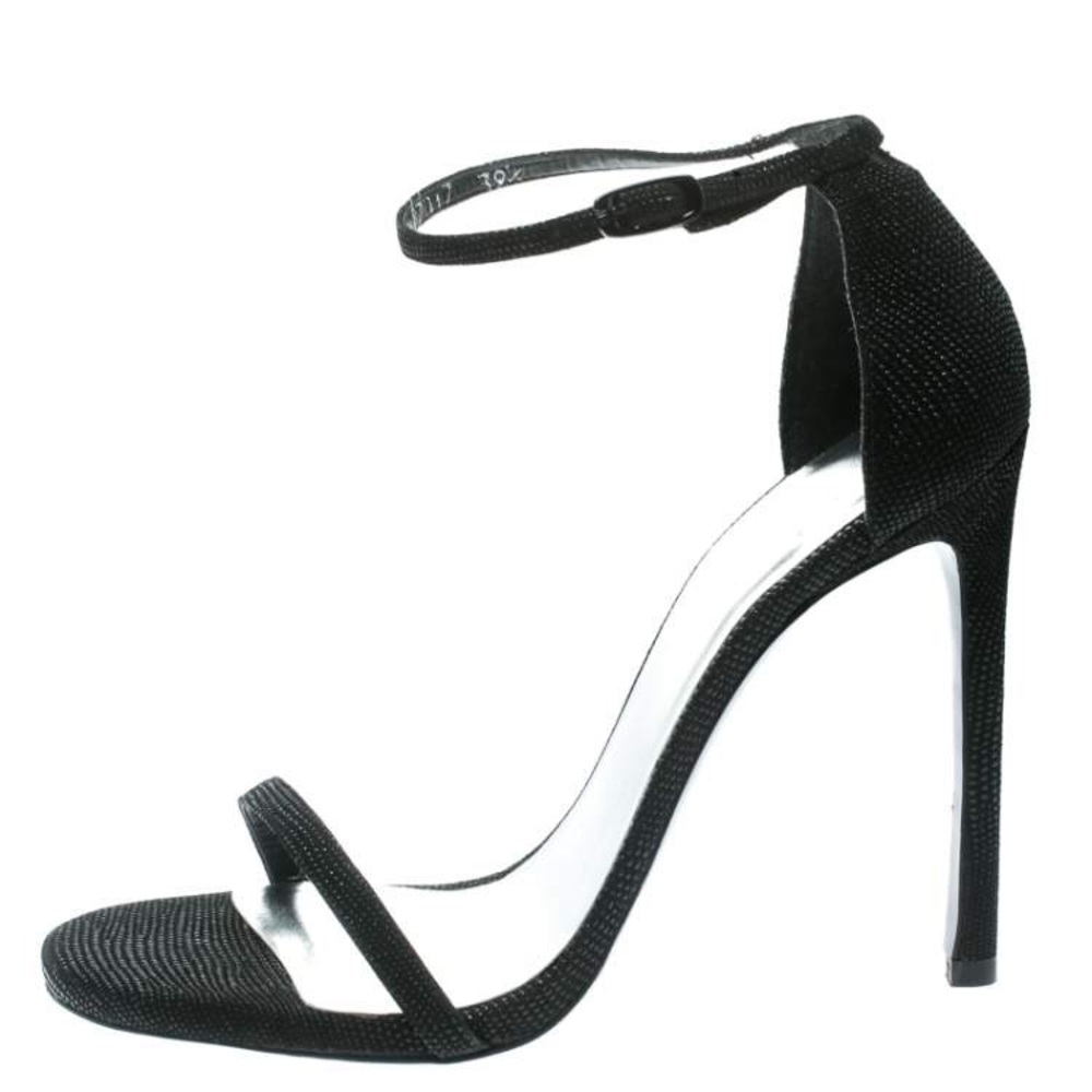 Stuart Weitzman Black Textured Suede Ankle Strap Open Toe Sandals 6.5. Like new